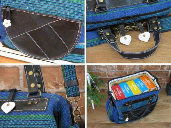 ハンドメイド / *夏*インド綿 リュック・ハンド・ショルダー3way * 本革パッチワークポケット * シンプルで個性的 * ワイヤー口金