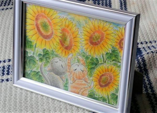 手描きイラスト 色鉛筆 猫 ひまわり フレーム入り 手描きイラスト 売買されたオークション情報 Yahooの商品情報をアーカイブ公開 オークファン Aucfan Com