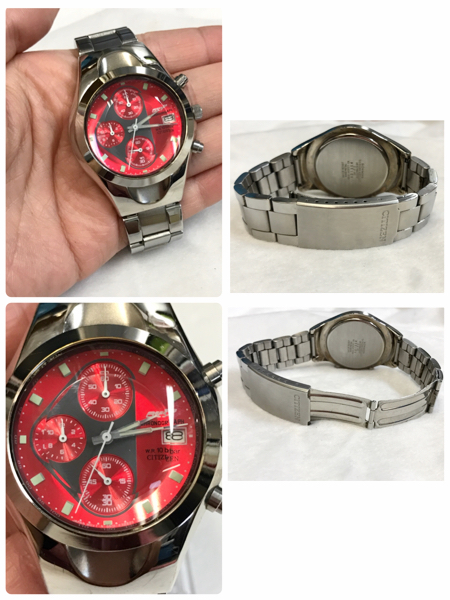 シチズン oxy GN-4-S CITIZEN 電池交換済 オキシー クロノグラフ 赤
