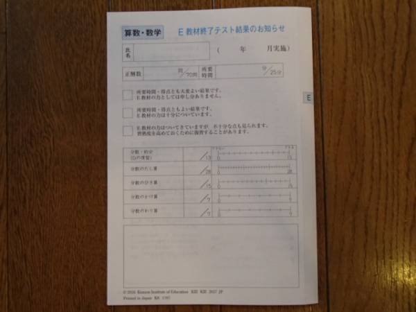 公文 KUMON くもん 数学 算数 E 教材終了テスト 未使用 未記入 小5相当
