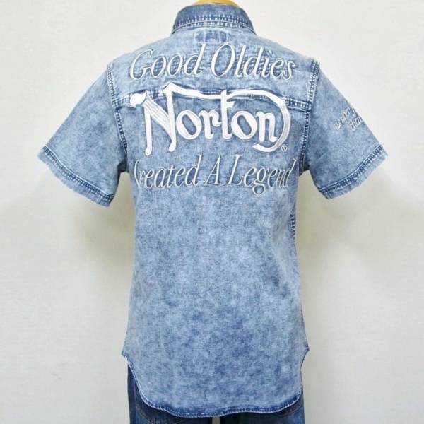 お得，爆買い ノートン Norton ケミカル加工デニム半袖シャツ XL アメカジ バイカー 単車 バイク(XLサイズ以上)｜売買されたオークション情報、yahooの商品情報をアーカイブ公開 - オークファン 半袖シャツ一般