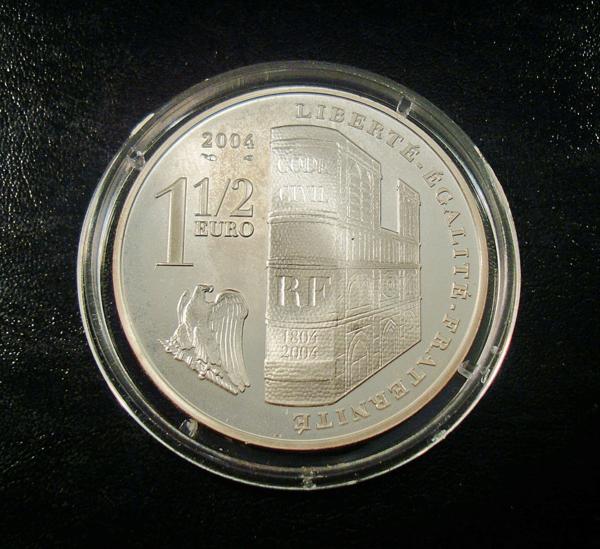 ★１円 フランス 2004 ナポレオン 戴冠式200周年記念 1.5ユーロ銀貨 プルーフ