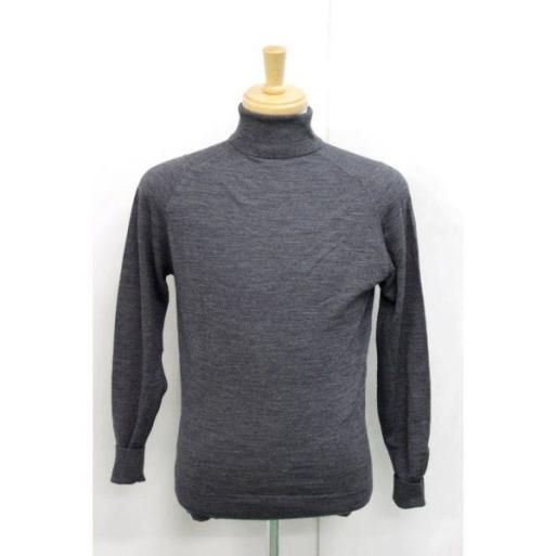 D24◆JOHN SMEDLEY◆ジョンスメドレー◆ハイネック セーター ウールニット S イングランド製 メンズ トップス グレー シンプル