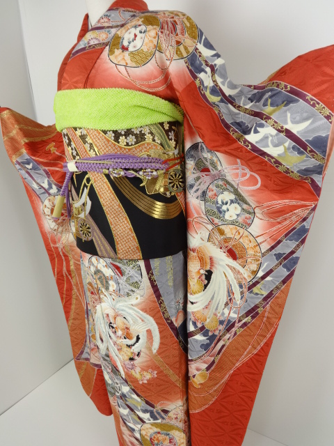 1円 しとやかに古典で 刺繍 振袖 成人式 長襦袢 袋帯 セット 正絹 □ M235