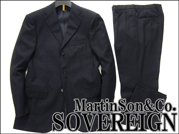 美品 SOVEREIGN ソブリン 英Martin Sons&Co.ウールスーツ46(M)紺★J20674