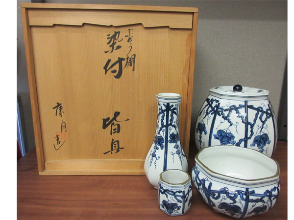皆具　『平安　鈴木康月造』『染付』『ぶどう棚皆具』　共箱　茶道具 茶道具 皆具 - P826 メルカリ 共箱 『鈴木康月造』『染付ぶどう棚