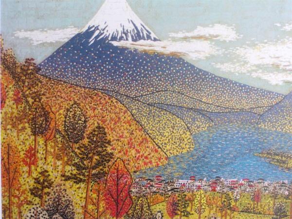 水彩画【風景】 山下清 肉筆 落款印譜在 木枠額装ガラス無 模写 山下