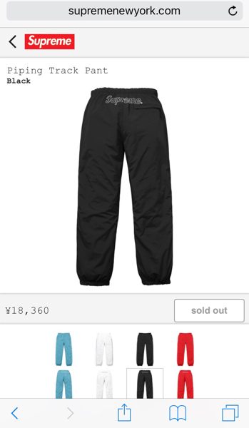 新品 国内正規店 半タグ付 17AW Supreme piping track pant 黒 Mサイズ トラックパンツ シュプリーム NIKE