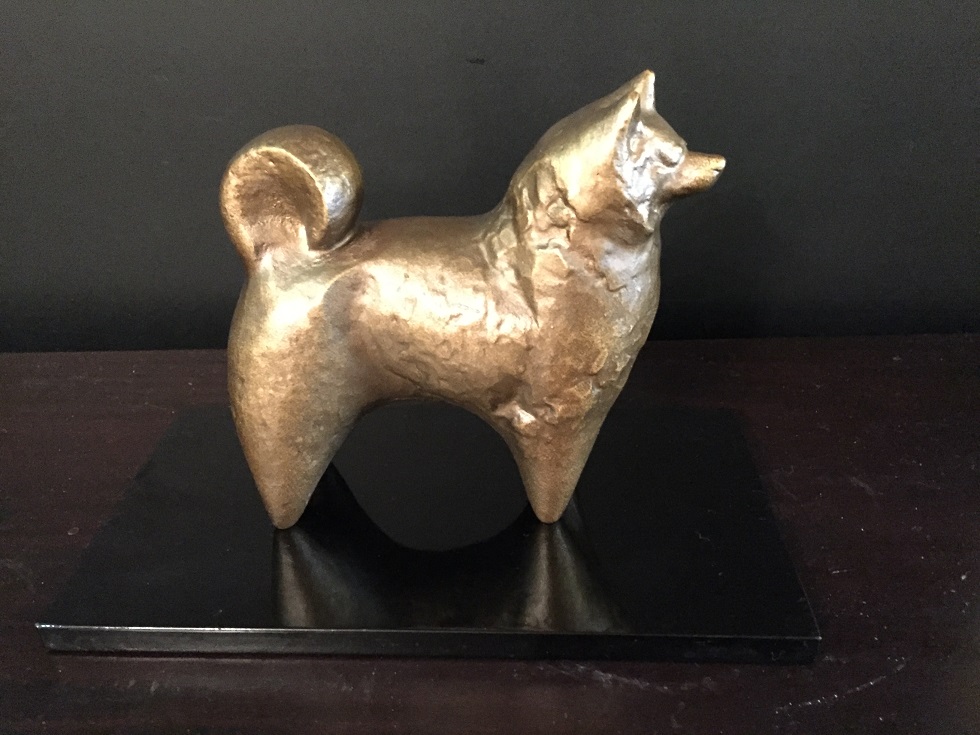 日展彫刻家 三枝惣太郎 犬 戌 置物 金属 鋳物 干支 金属工芸 秋田犬の
