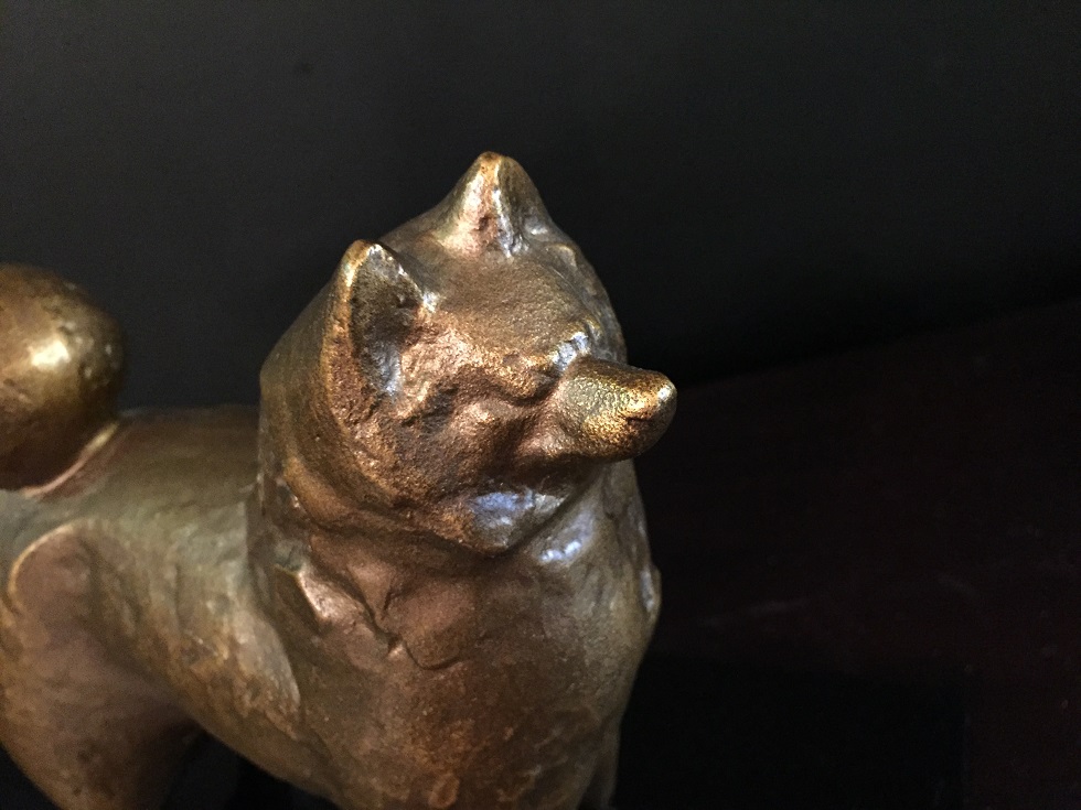 日展彫刻家 三枝惣太郎 犬 戌 置物 金属 鋳物 干支 金属工芸 秋田犬の