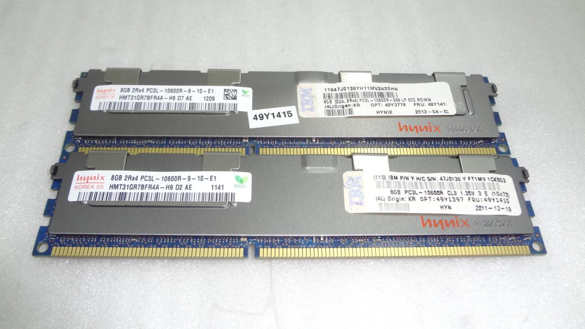 中古品☆Samsung メモリ 8GB 2Rx4 PC3-10600R-09-11-E2-D3☆8G×2枚 計