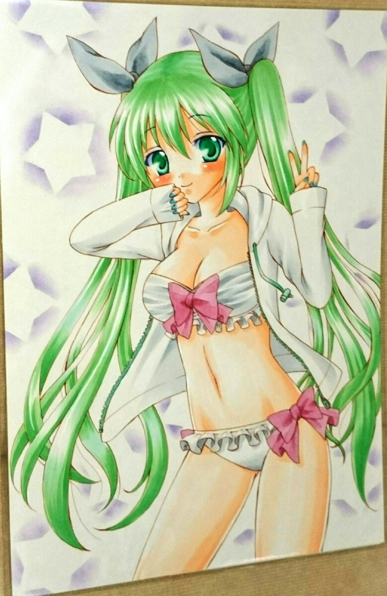 手描きイラスト 初音ミク ボーカルアンドロイド ボカロ 水着姿 ピース 手描きイラスト 売買されたオークション情報 Yahooの商品情報をアーカイブ公開 オークファン Aucfan Com