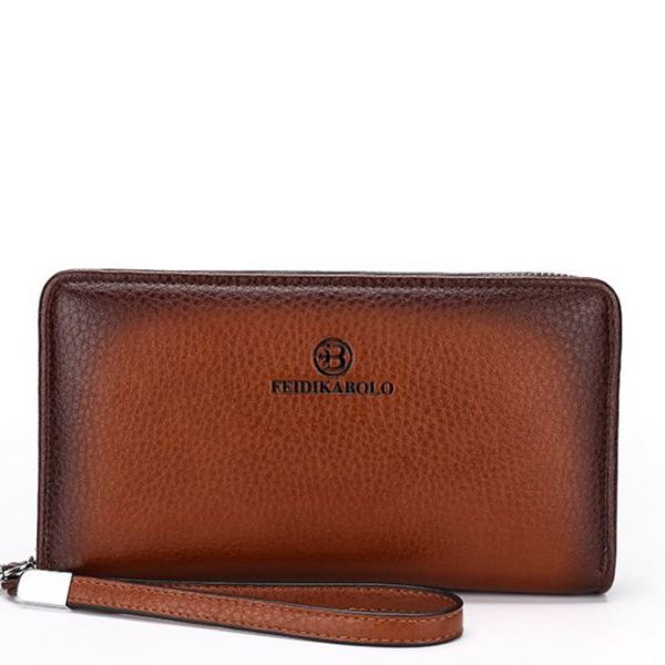 FIDIKABOLOの高級本革レザークラシッククラッチバッグ　496大容量セカンドバッグメンズ鞄ビジネス男カバン多機能長財布茶色ブラウン
