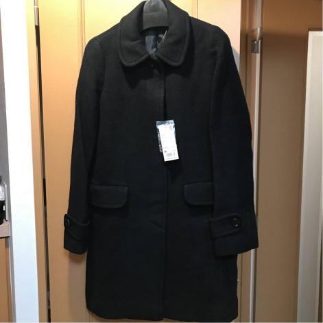 未着用 ユニクロ ウール コートM 黒 「ウールブレンドステンカラーコート」大型店限定 レディース