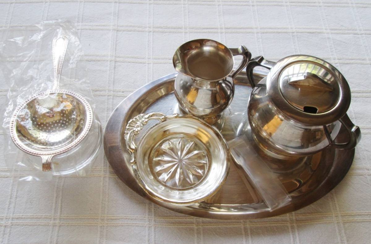 オールドノリタケ Noritake ティーセット シュガーポット クリーマー ティーストレーナー 茶こし ティーバッグトレイ ステンレス シルバー