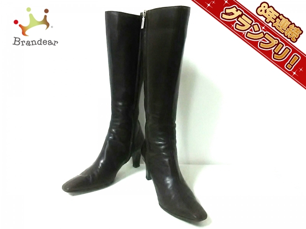 ブルーノマリ BRUNOMAGLI 靴 ロングブーツ 36 レザー ダークブラウン レディース 美品