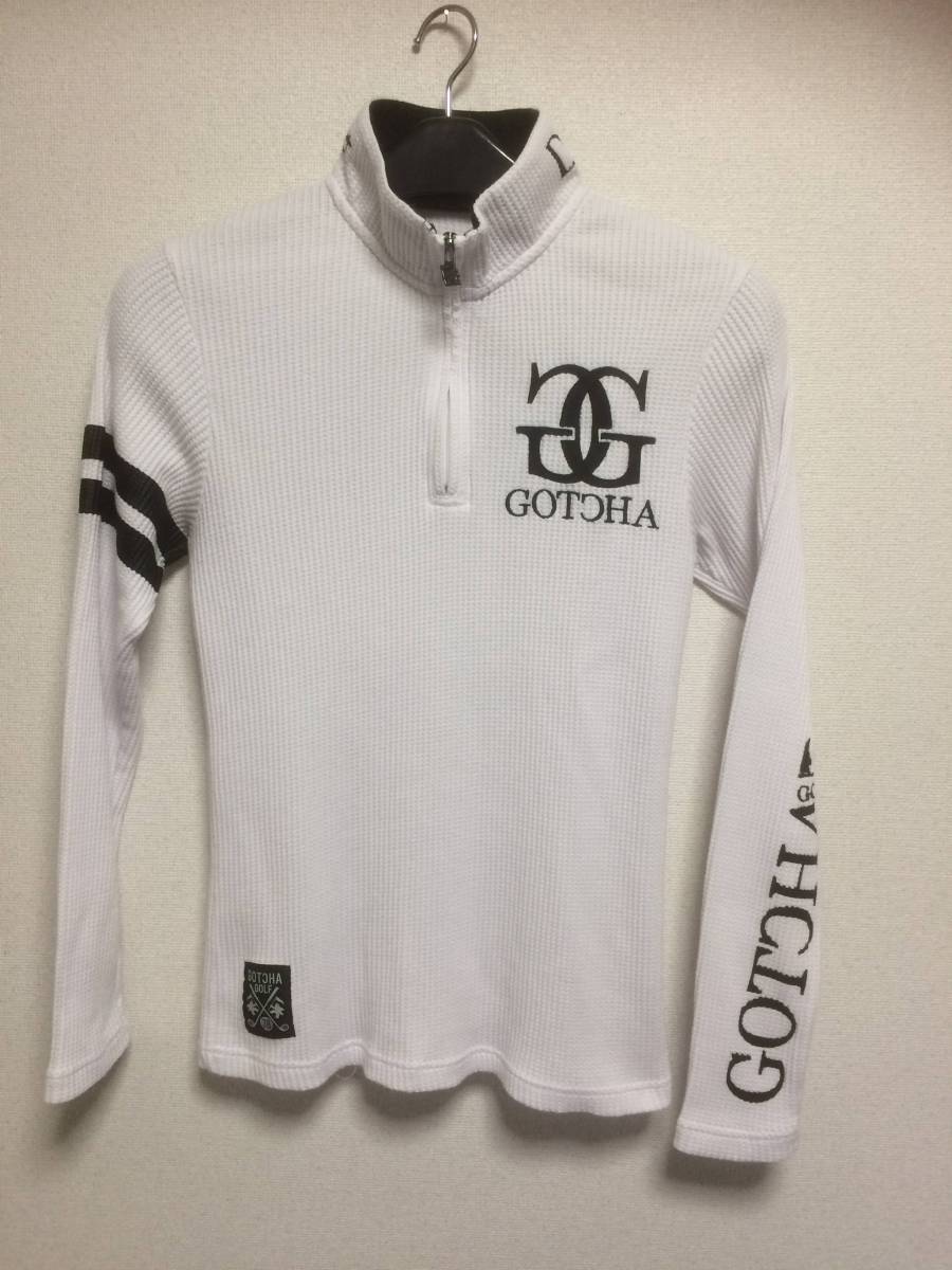 ガッチャゴルフ　ハーフジップ立て襟シャツ　白　L