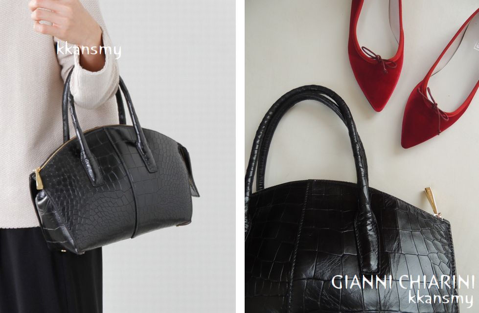 GIANNI CHIARINIジャンニキャリーニ*クロコ型押しレザーバッグ ,後程 