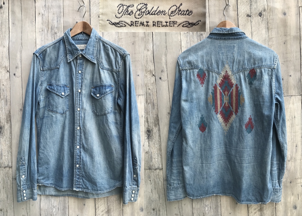 REMI RELIEF レミレリーフ ネイティブ柄 USED加工 デニム ウエスタンシャツ XL 日本製