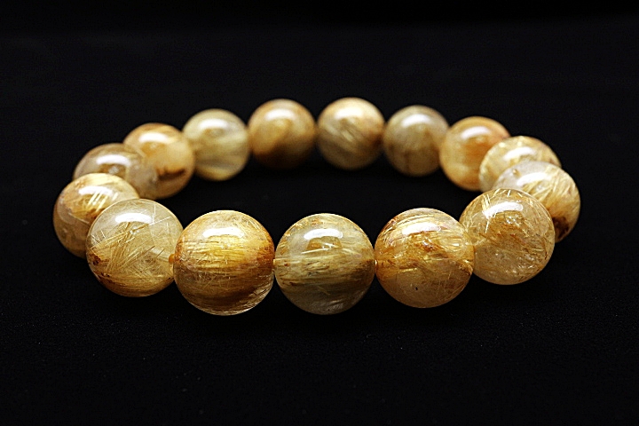 【極煌12A】繁栄を呼ぶ石 タイチン ゴールド ルチル ブレスレット 14mm 金針水晶【287B