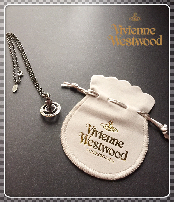 ヴィヴィアン 味わい深いアンティーク調紫ストーンオーブネックレス金箔LOGO巾着付き 定形外送料無料