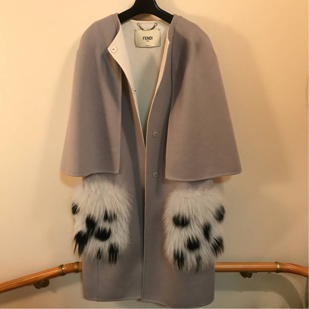 16-17AW フェンディ コート ファー グレー フォックス ドゥロワー 