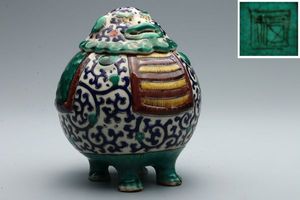 青磁獅子香炉 獅子型 香炉 獅子置物 茶道具 香道具 骨董品 美術品