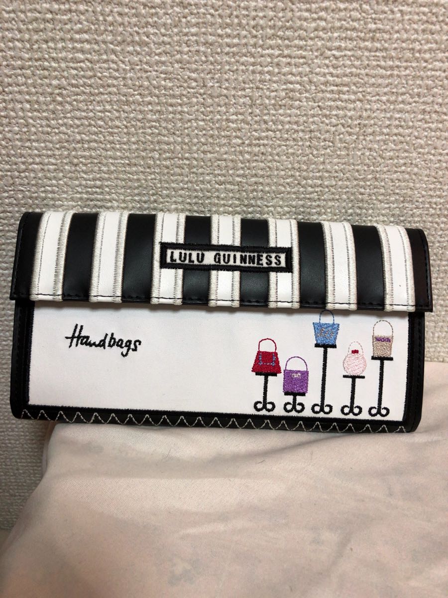 LULU GUINNESS ルルギネス レザー 刺繍 黒 ブラック 白 ホワイト 長財布 未使用