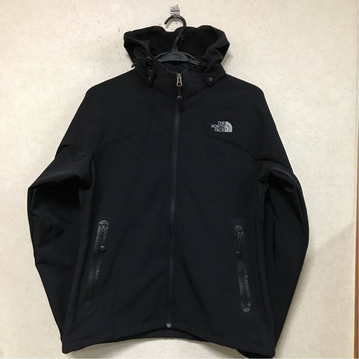 ノースフェイス希少 完全防水モデル女性用肉厚ソフトシェルナイロンパーカーブラックXL