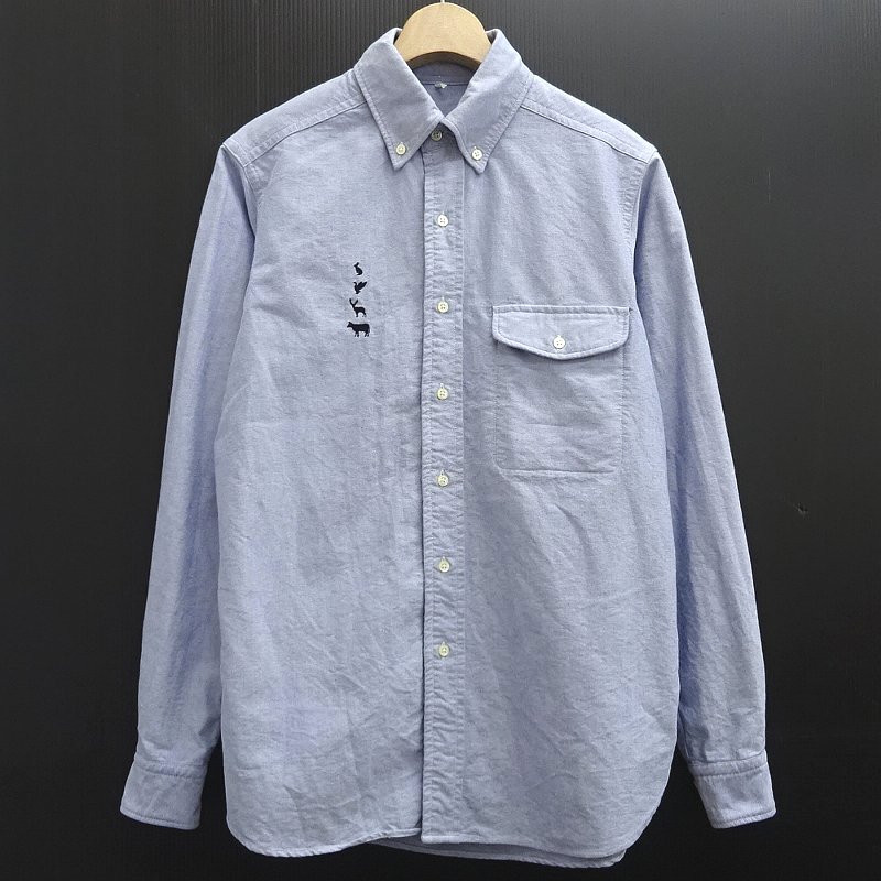 MOUNTAIN RESEARCH マウンテンリサーチ 動物刺繍 B.D. オックスフォードシャツ S ブルー 青 長袖シャツ ボタンダウン MTR-940 アニマル