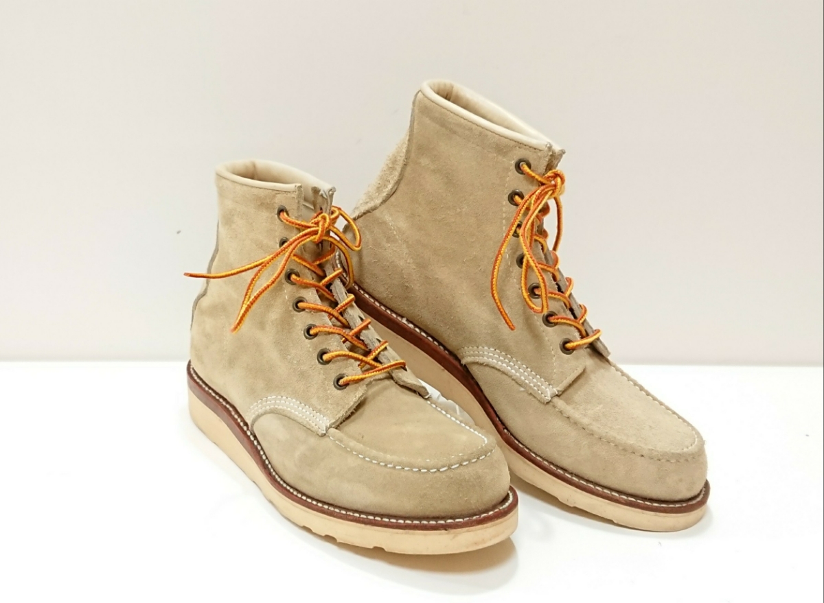 USA製 チペワ CHIPPEWA モックトゥ ブーツ 26316 US8 E 26㎝ ワークブーツ ベージュ スエード 白タグ ネイティブ Vibram クレープソール