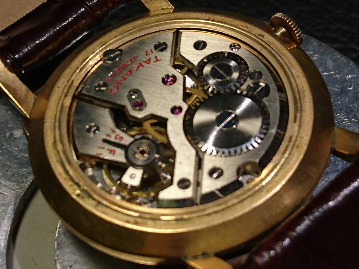 タカノ TAKANO 17石 手巻き 20M 金張り ツートン文字盤 メンズ