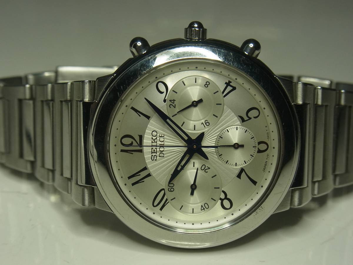 12 SEIKO ドルチェ クロノグラフ 純正ブレス付 7J21 電池交換済