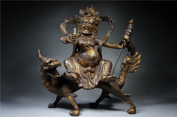 極上・鉄造鍍金仏・中国古玩・チベット仏教・仏教美術・観音菩薩・三尊
