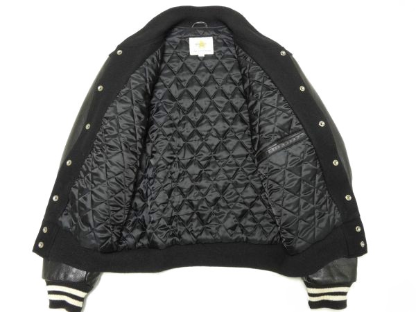 ☆良品!!USA製ゴールデンベアー☆袖革スタジャンM/黒ブラックGOLDEN