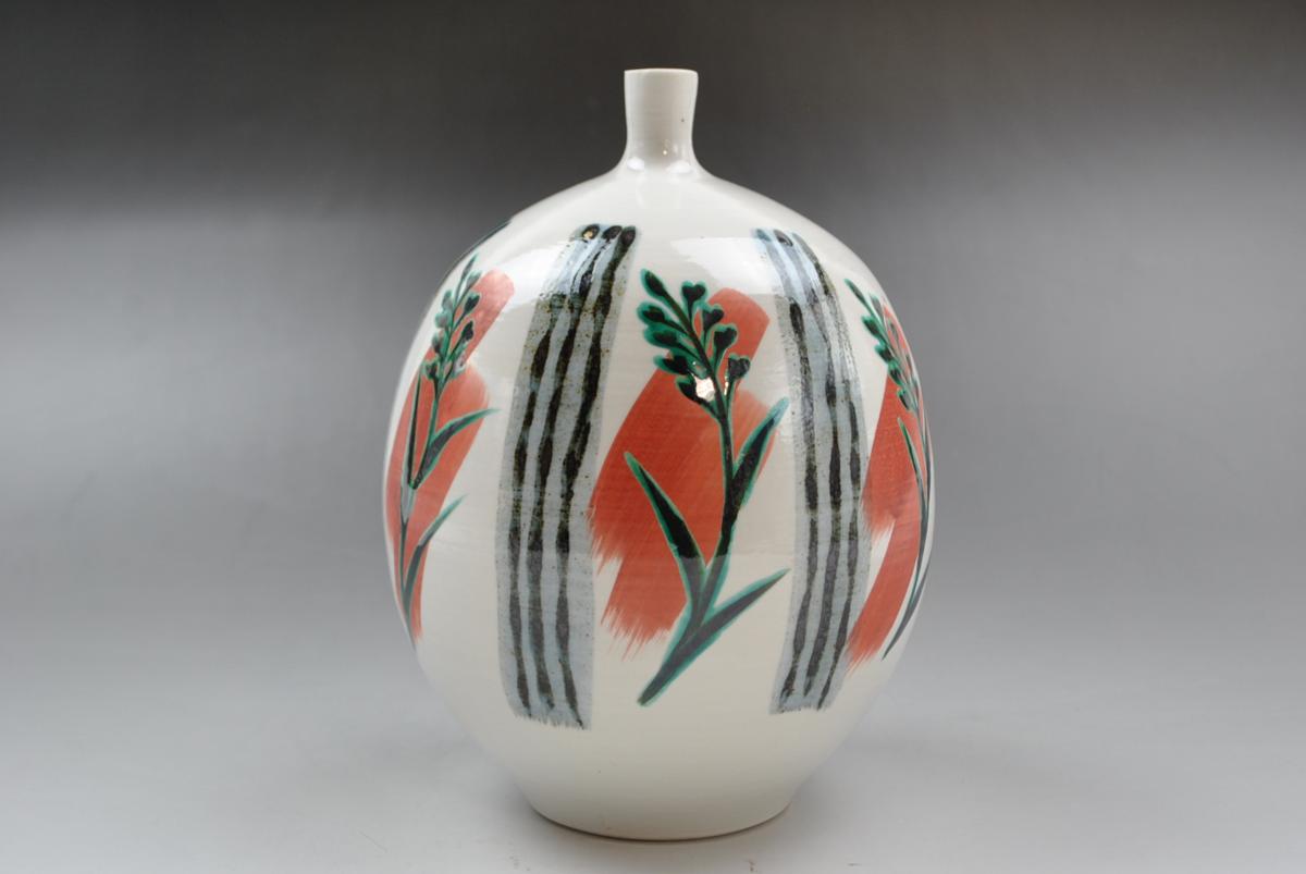 新品 九谷焼 松本佐一 花入 花瓶 名匠 伝統工芸 石川県指定無形文化財
