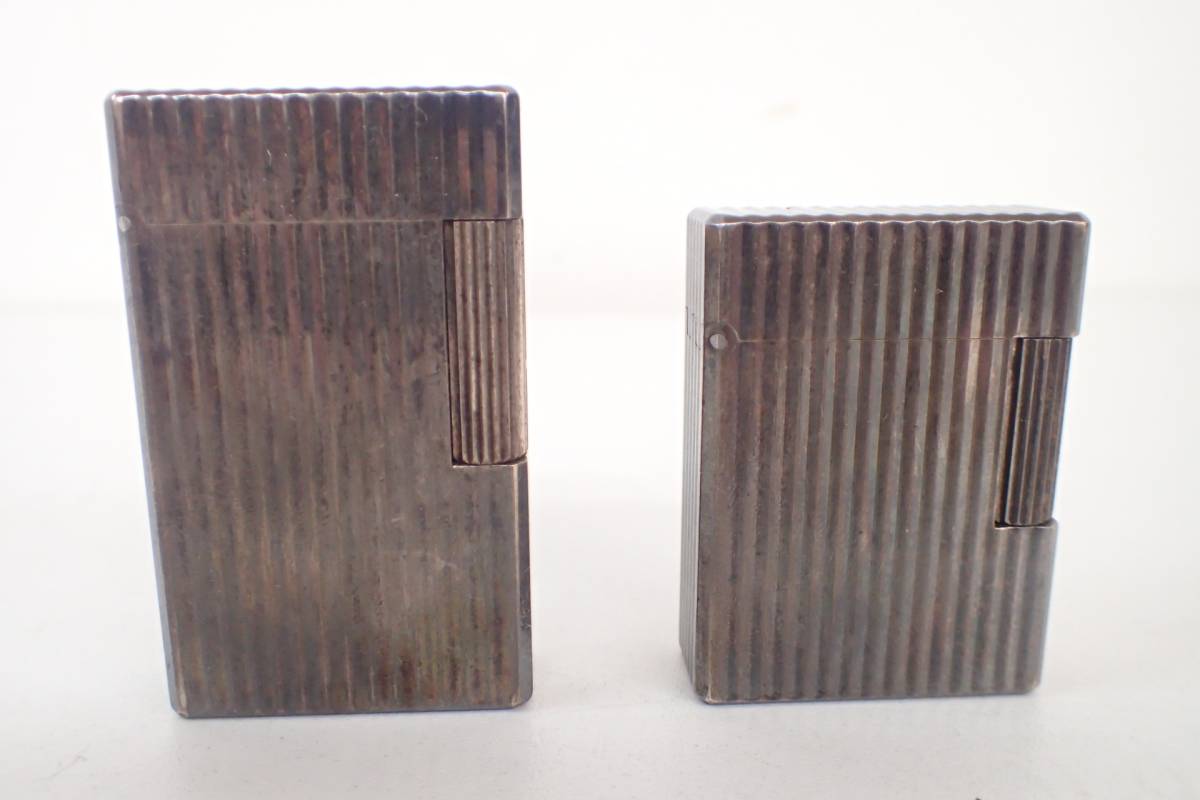 0670管03G11 Dupont ガスライター 2点 セット おまとめ ペア ゴールド シルバー くすみ 柄 デュポン 人気 有名 ブランド 海外