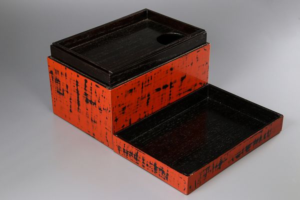 S1122. 茶道具 宗恵作 根来塗 利休茶箱 茶道具一式 平安春峰銘 金彩