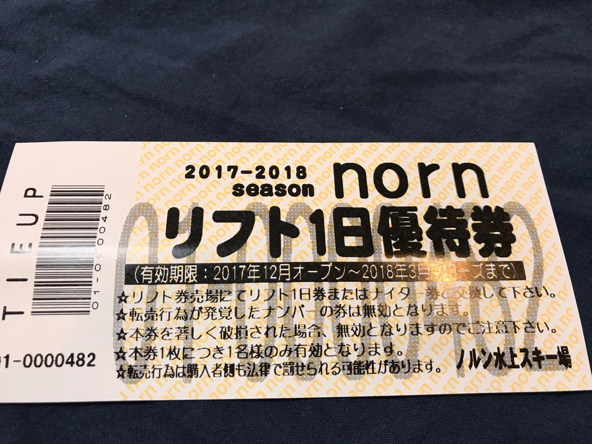 ノルン水上スキー場 リフト1日優待券 １枚 クローズまで