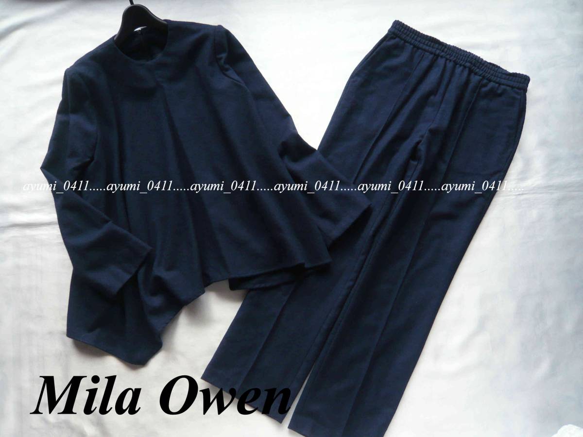 MIla Owenミラオーウェン/紺ネイビー・羊毛プルオーバー×センタープレスパンツセットアップ/９号Ｍ