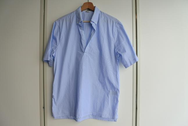 エルメス メンズ 半袖シャツ ライトブルー ストライプ 美品 38 