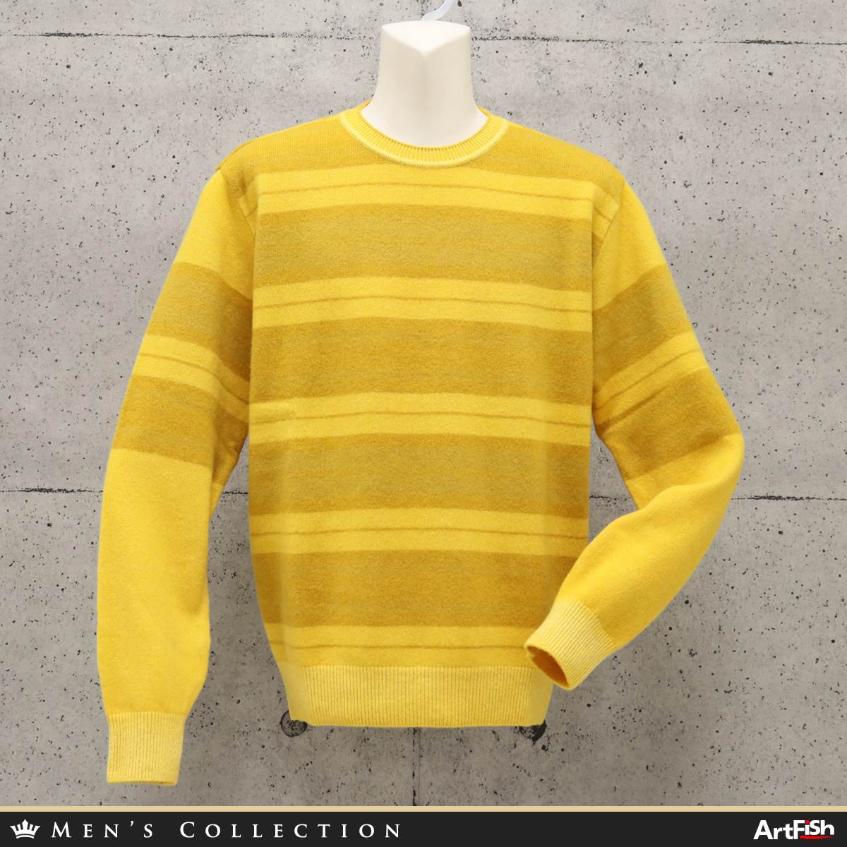 1円 barassi 【伊】ウール100% イエロー系 グラデーションボーダー 日本製 長袖 ニット セーター d566*s48新品