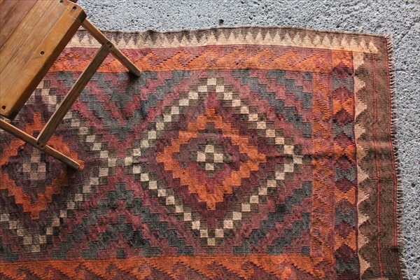 綺麗な退色 アフガン産 トルクメン族作 手織りキリム 165×97cm ラグ アンティーク家具 マジック カーペット 天然ウールEMKL8046