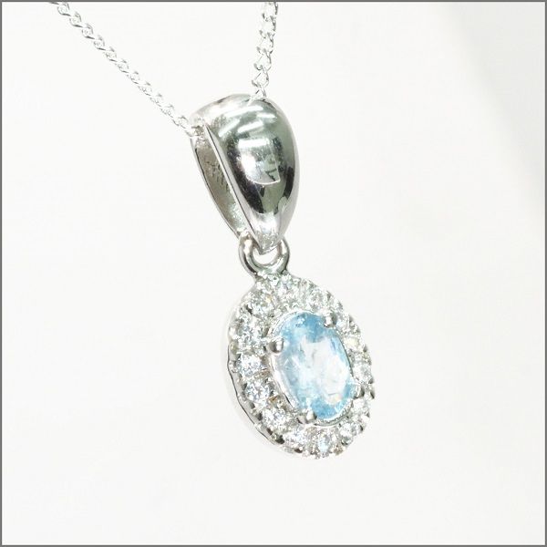 豪華！ 0.1ct アクアマリン ダイヤモンド ネックレス (pt k39-1