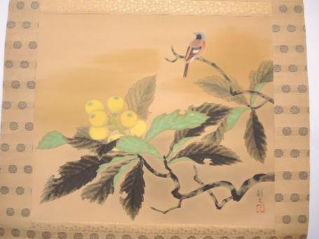 超激得，新作登場 25/ 川崎彰久 掛軸 枇杷小禽 共箱 肉筆 絹本 軸装 日本画(花鳥、鳥獣)｜売買されたオークション情報、yahooの商品情報をアーカイブ公開 - オークファン 花鳥、鳥獣