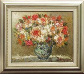 「真作」渡部ひでき「薔薇」静物画　油彩画　額装　サイン有り　F6号 油彩画 渡部ひでき - 『薔薇』 Yahoo!オークション F6号 サイン有り