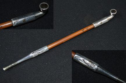 キセル・煙管・銀無垢金具・片切彫り象嵌・口金の煙管・コレクション品