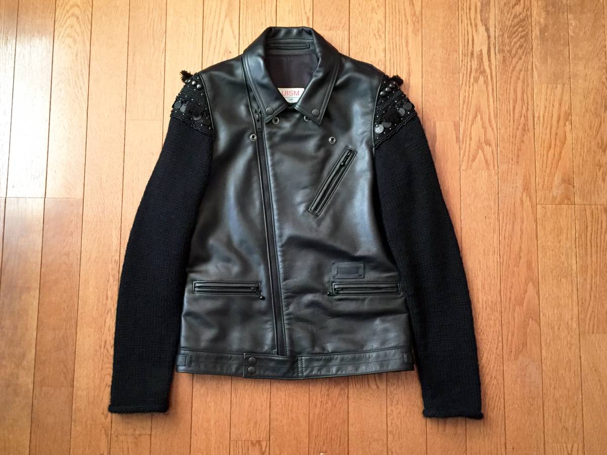 アンダーカバー 装飾袖ニット レザー ライダース ジャケット 