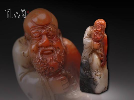 1803S26036】中国古董品 古印材 老坑産 極少品 手彫り寿山石『羅漢