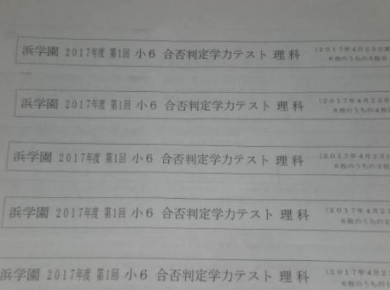 ☆浜学園☆小６☆理科☆合否判定学力テスト☆最新年度☆2017年第1回～第4回☆4回分☆